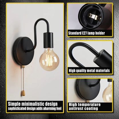 Scandinavische Industriële Zwarte Wandlamp