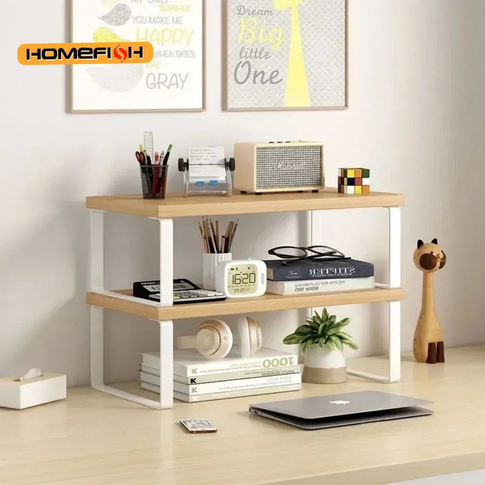 Houten & Stalen Monitor Verhoger - Bureau Organizer Plank