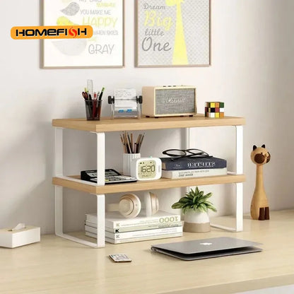 Houten & Stalen Monitor Verhoger - Bureau Organizer Plank