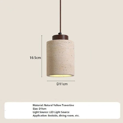 Natuurlijk Gele Travertijn Hanglamp | Wabi-Sabi Stenen Plafondlamp