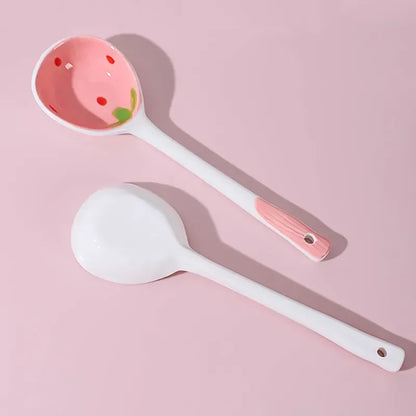 Kawaii Aardbei Keramische Lepel met Lang Handvat - Handgeschilderde Lepel