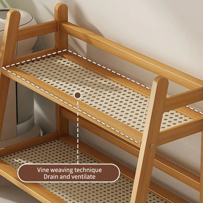 2-Laags Houten Desktop Organizer & Plantenrek - Rieten Look