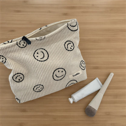 Grote Corduroy Cosmetica Tas - Gestreepte Make-up Travel Pouch