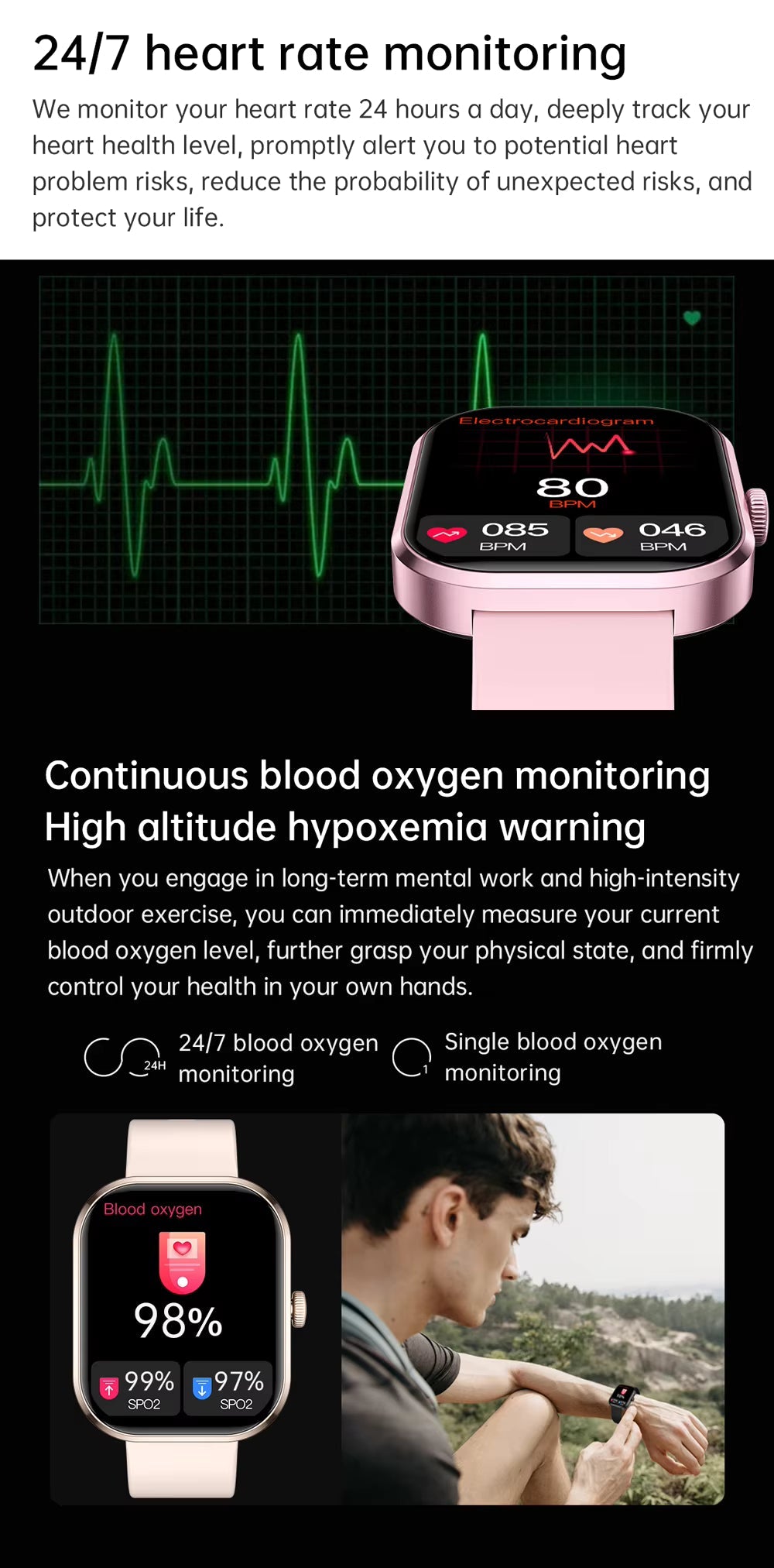 2025 Gezondheids Smartwatch BP+ECG+HRV+BG Monitor met SpO2, Hartslag, Slaap & Fitness Tracking