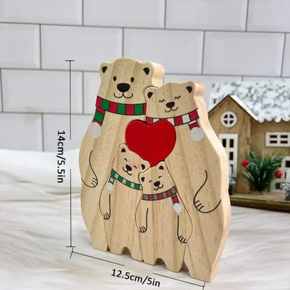Aangepaste Naam Familie Puzzel Kleurrijke Sjaal Beer Kerst Houten Beer Huisdecoraties Warme Kerstcadeaus voor Familie en Vrienden