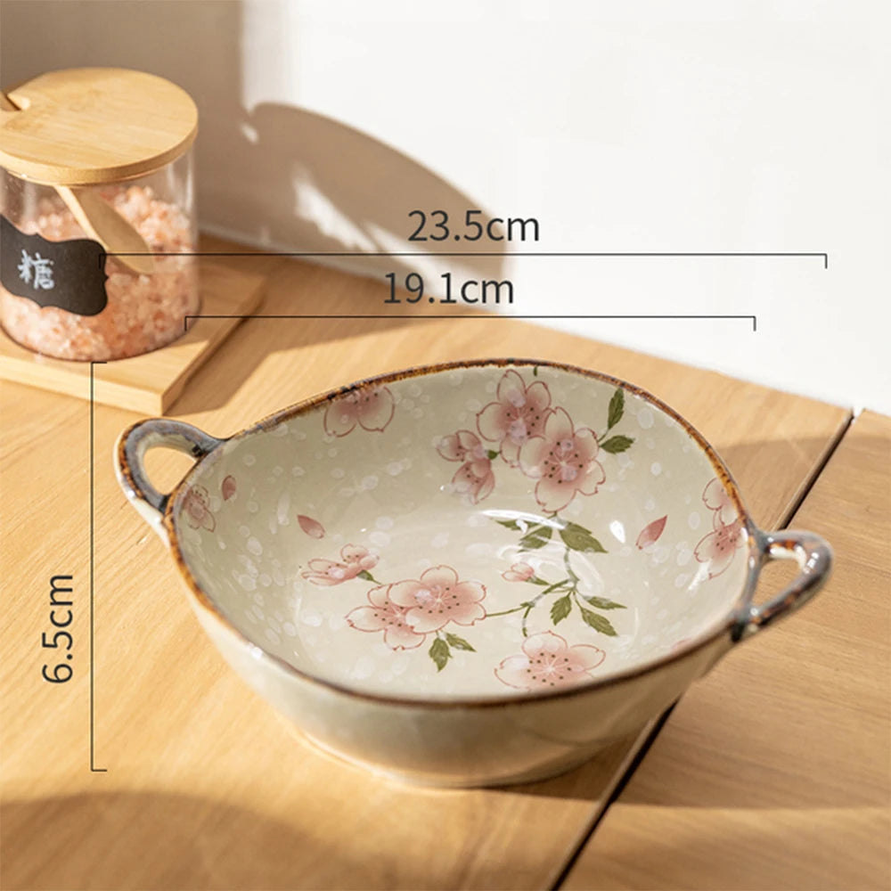 7,5 Inch Japanse Keramische Kom - Bloemen Soep- & Noedelkom