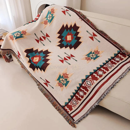 Boho Zuidwestelijke Geweven Plaid met Kwastjes
