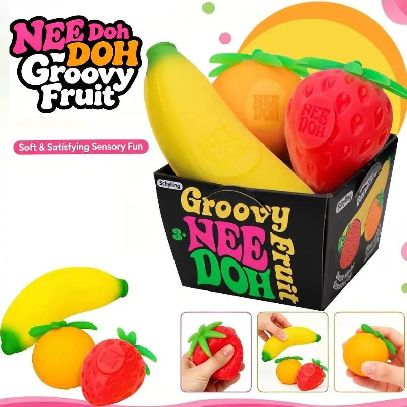 NeeDoh Groovy Fruit Squishy Set - 3-Delig Sensorisch Anti-Stress Speelgoed