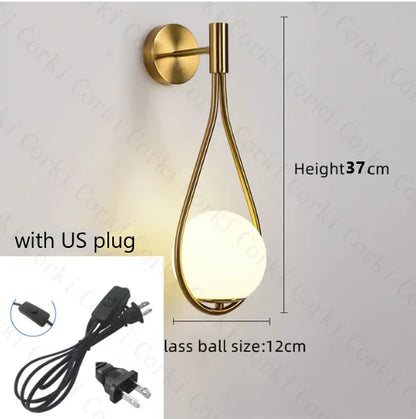 Nordic Creatieve Luxe Glazen Bal LED Wandlamp Woonkamer Metaal Modern Minimalistisch Bedlampje Slaapkamer Verlichting