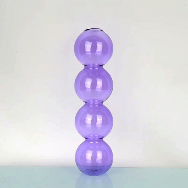 By Levin purple Nordic bubble glass flower vase with a stacked sphere design for modern minimalist home decor.