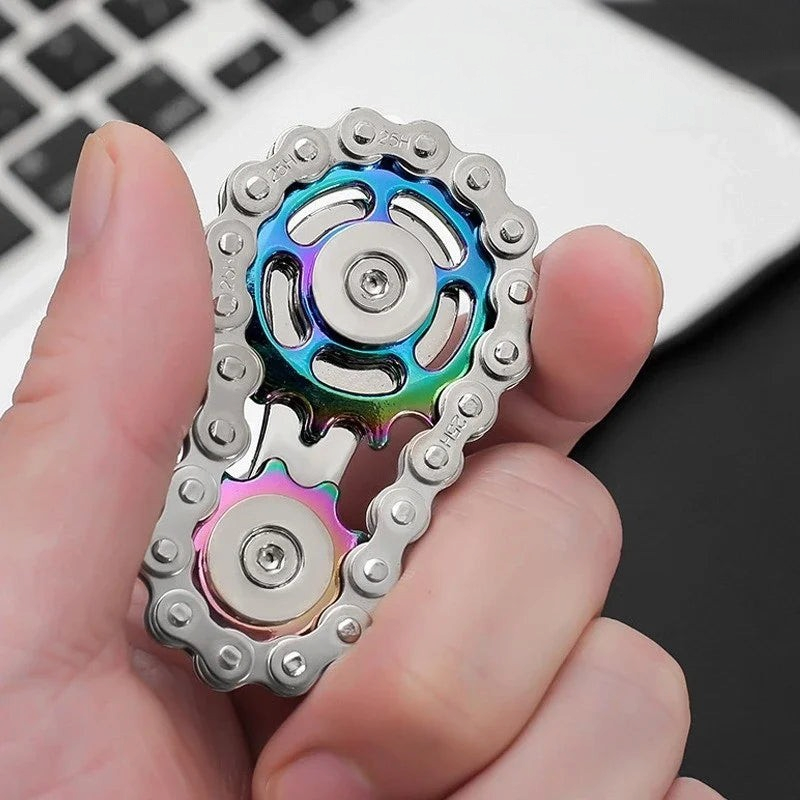 By Levin metal chain gear fidget spinner with a polished rainbow finish for stress relief and desk decoration