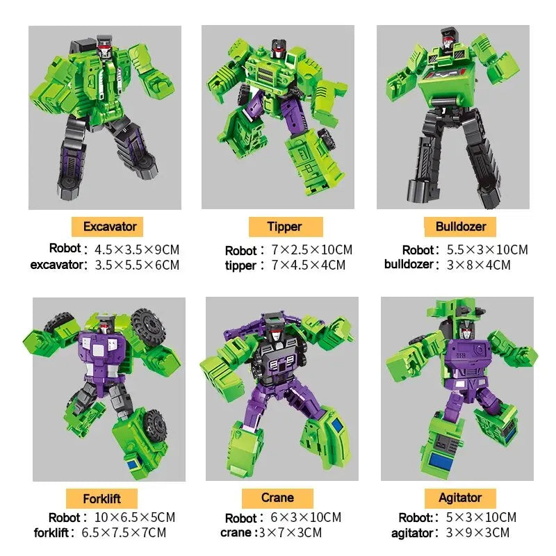 Mini 6-in-1 Transformerende Devastator Actiefiguur - Groene Robot Speelgoed voor Kinderen, Perfect Cadeau voor Kinderen 22cm (8.6 inch)