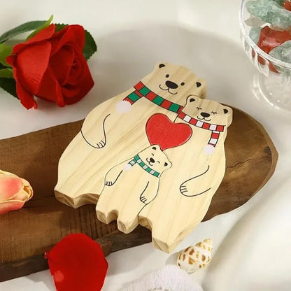 Aangepaste Naam Familie Puzzel Kleurrijke Sjaal Beer Kerst Houten Beer Huisdecoraties Warme Kerstcadeaus voor Familie en Vrienden