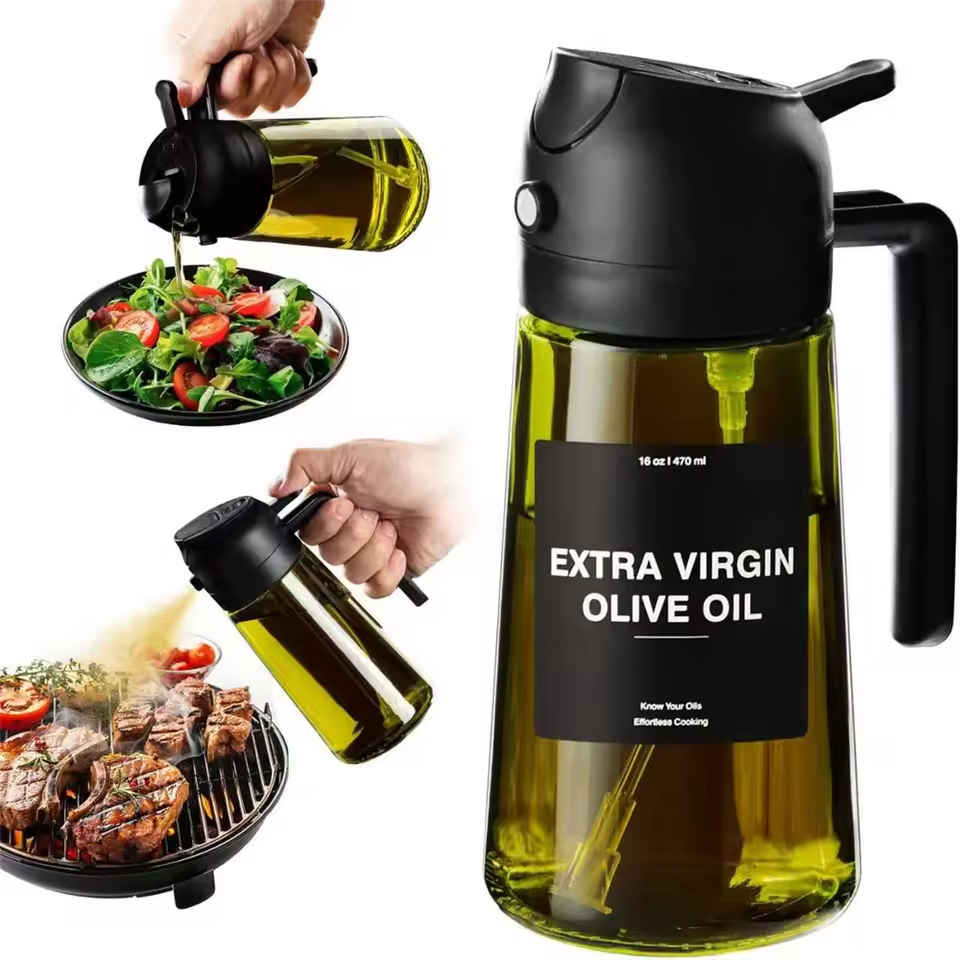 2-in-1 Keuken Oliespuit & Oliefles - Voedselveilige Olieweerder
