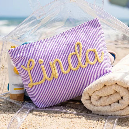 Gepersonaliseerde Seersucker Make-Up Tas - Met Naam