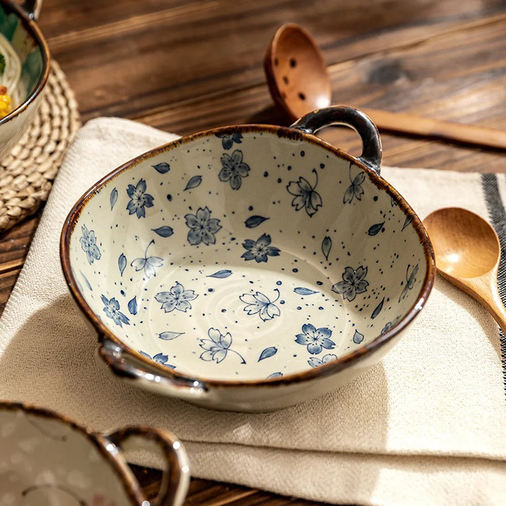 7,5 Inch Japanse Keramische Kom - Bloemen Soep- & Noedelkom