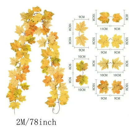 Grote 200cm Herfst Esdoorn Blad Guirlande - Zijden Bladeren Krans