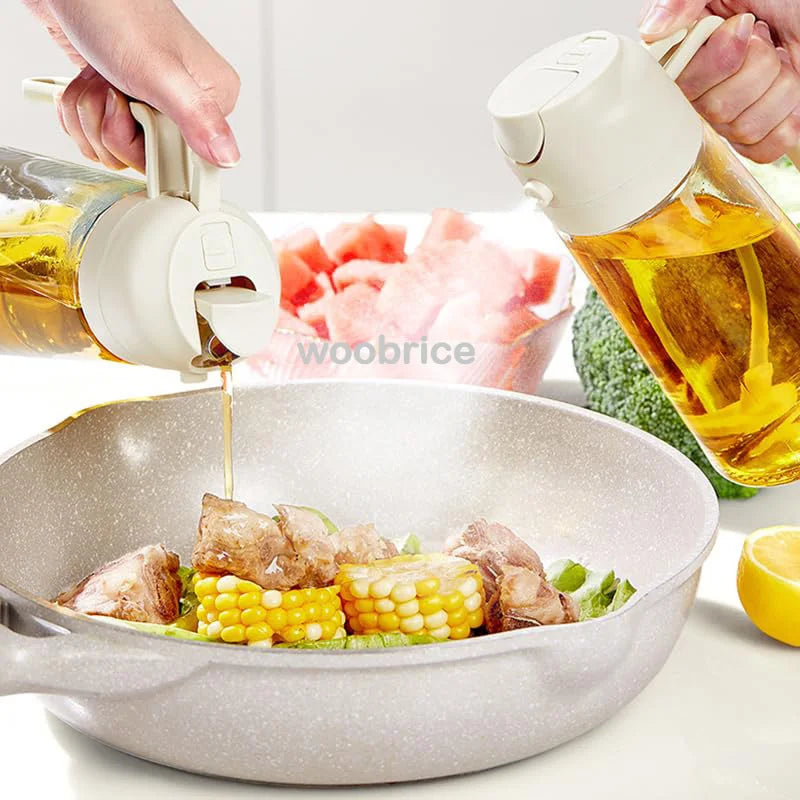 2-in-1 Keuken Oliespuit & Oliefles - Voedselveilige Olieweerder