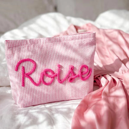Gepersonaliseerde Seersucker Make-Up Tas - Met Naam