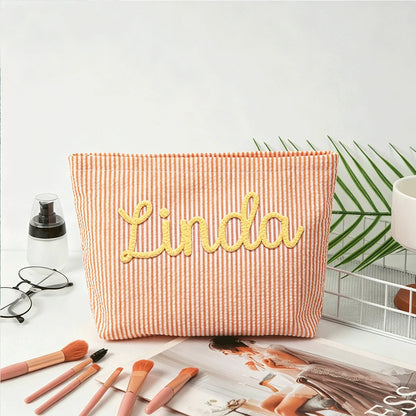 Gepersonaliseerde Seersucker Make-Up Tas - Met Naam