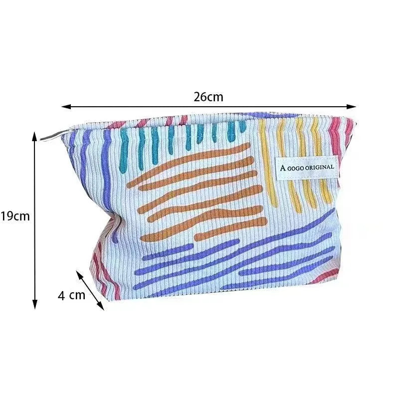 Grote Corduroy Cosmetica Tas - Gestreepte Make-up Travel Pouch