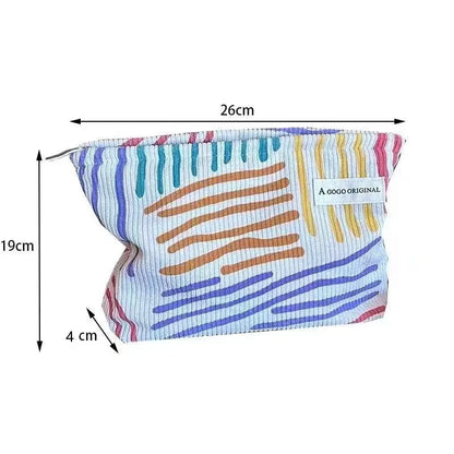 Grote Corduroy Cosmetica Tas - Gestreepte Make-up Travel Pouch