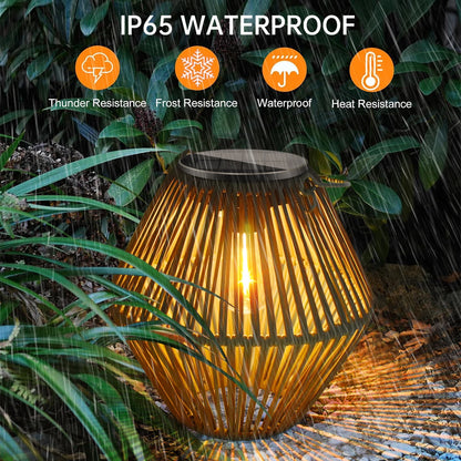 Zonne-energie Rotan Lantaarn voor Buiten - IP65 Waterdichte Tuinlamp