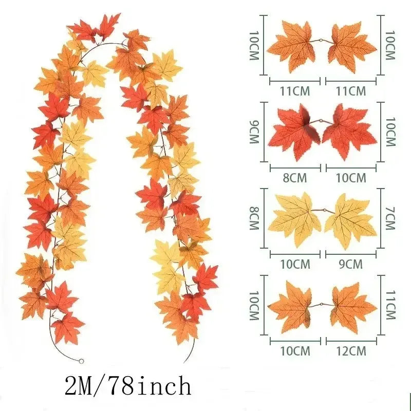 Grote 200cm Herfst Esdoorn Blad Guirlande - Zijden Bladeren Krans