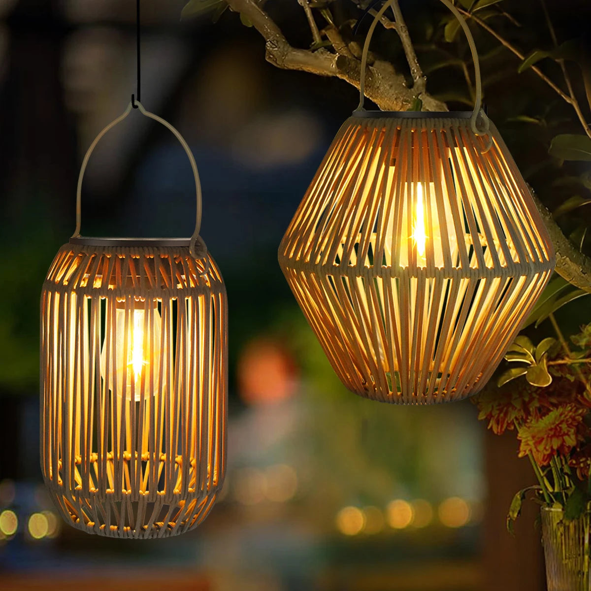 Zonne-energie Rotan Lantaarn voor Buiten - IP65 Waterdichte Tuinlamp