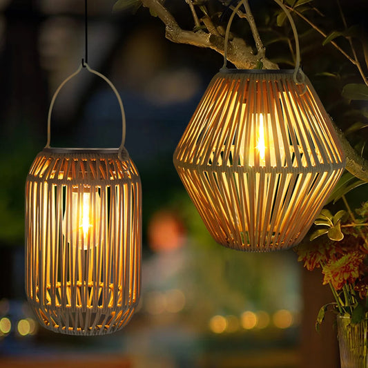 Zonne-energie Rotan Lantaarn voor Buiten - IP65 Waterdichte Tuinlamp