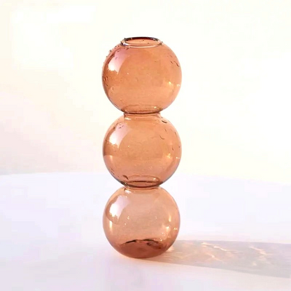 By Levin Nordic Bubble glass flower vase in a warm champagne tone with a stacked sphere design for modern decor.