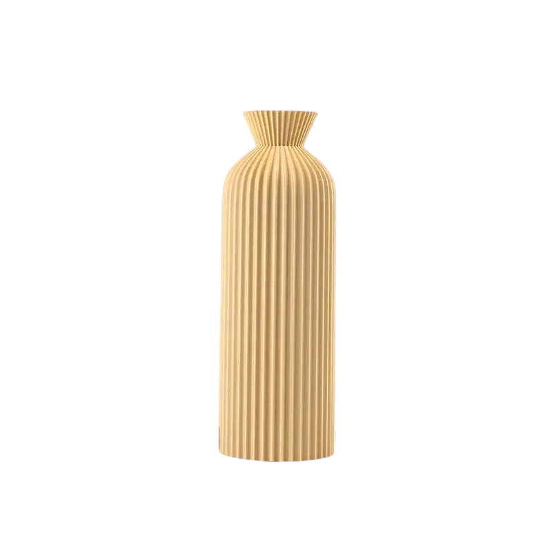 By Levin khaki Nordic pleated plastic flower vase with a flared rim and vertical ribbed texture for modern decor