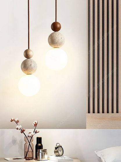 Luma Travertijn Hanglamp - Crèmestijl Natuurstenen Lamp