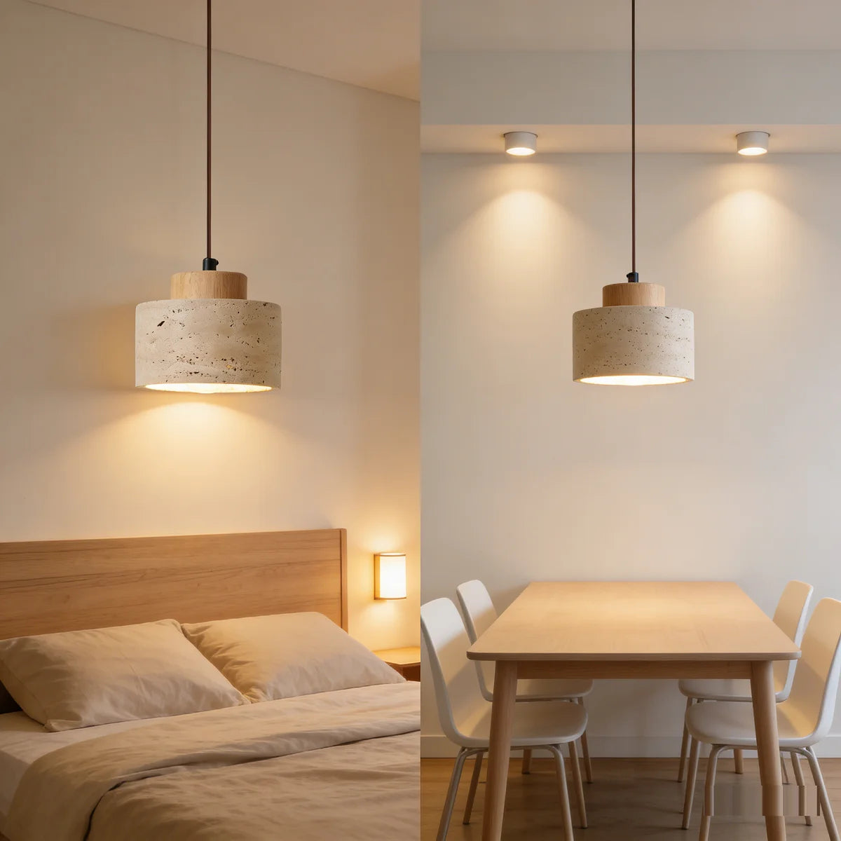 Natuurlijk Gele Travertijn Hanglamp | Wabi-Sabi Stenen Plafondlamp