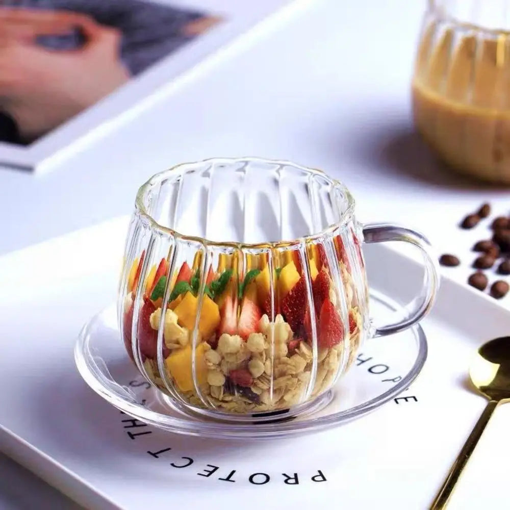 LumiRuffle Luxe Glazen Mokset – Handgemaakt Design voor een Stijlvol Koffiemoment