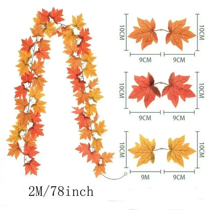 Grote 200cm Herfst Esdoorn Blad Guirlande - Zijden Bladeren Krans