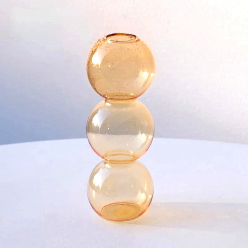 By Levin orange Nordic bubble glass flower vase with a stacked sphere design for modern minimalist home decor