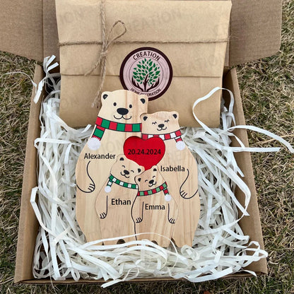 Aangepaste Naam Familie Puzzel Kleurrijke Sjaal Beer Kerst Houten Beer Huisdecoraties Warme Kerstcadeaus voor Familie en Vrienden