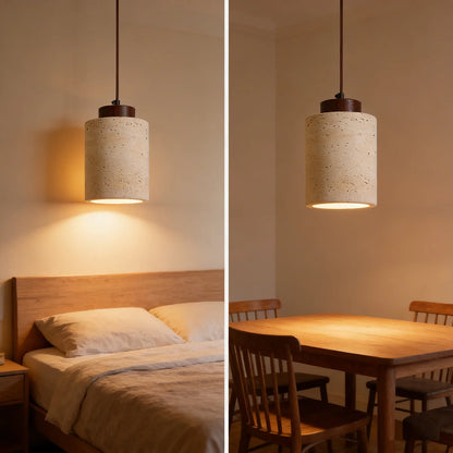 Natuurlijk Gele Travertijn Hanglamp | Wabi-Sabi Stenen Plafondlamp