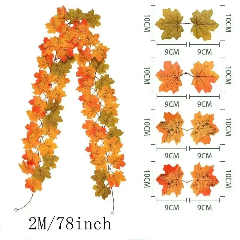 Grote 200cm Herfst Esdoorn Blad Guirlande - Zijden Bladeren Krans
