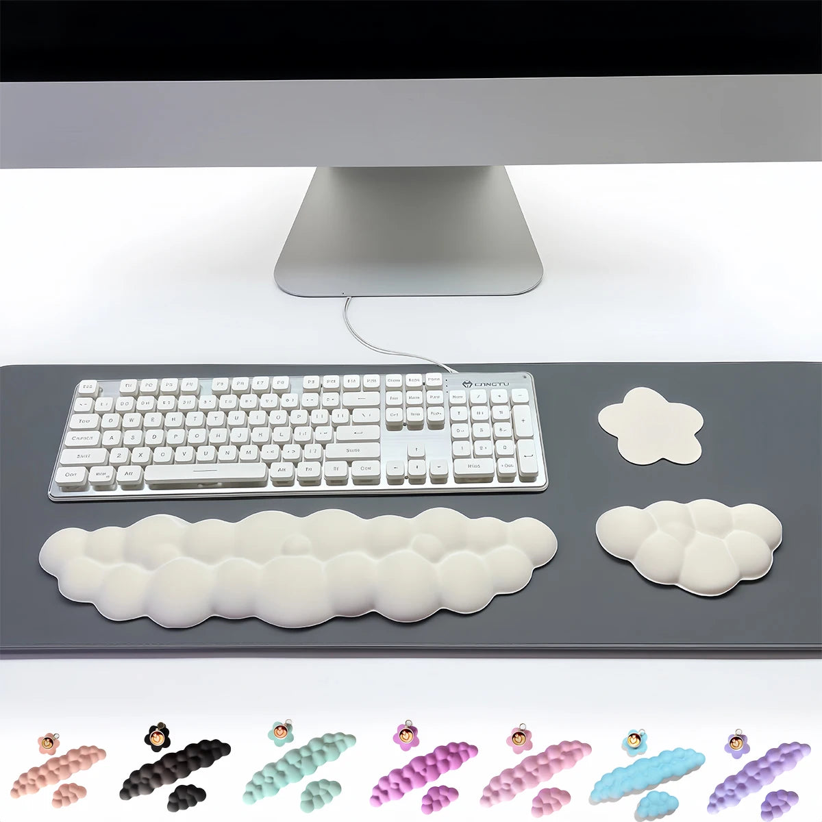 3-Delige Wolk Toetsenbord Polssteun Set met Onderzetter - Ergonomisch