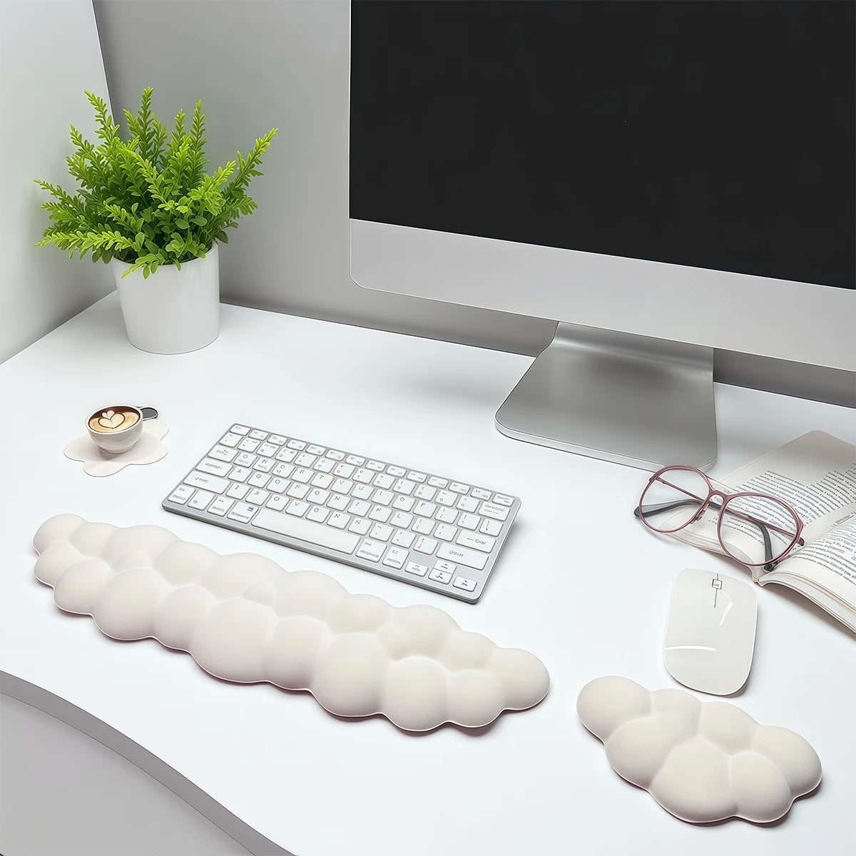 3-Delige Wolk Toetsenbord Polssteun Set met Onderzetter - Ergonomisch