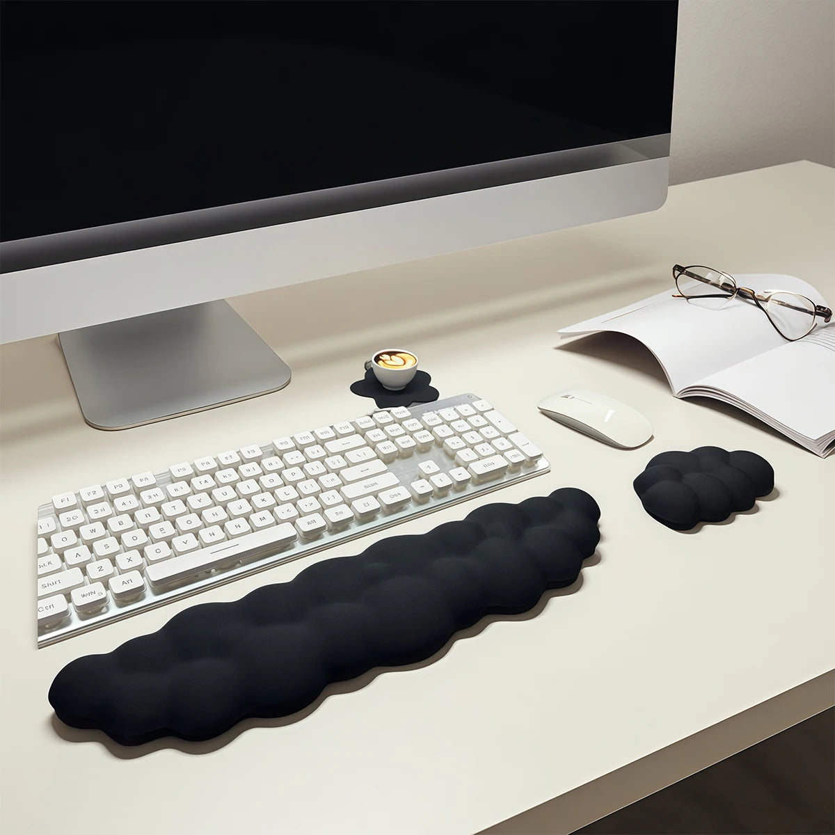 3-Delige Wolk Toetsenbord Polssteun Set met Onderzetter - Ergonomisch