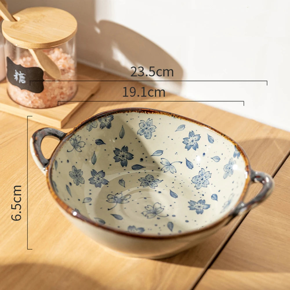 7,5 Inch Japanse Keramische Kom - Bloemen Soep- & Noedelkom