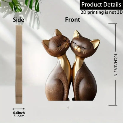 Handgemaakt 2D Houten Dierenbeeldje - Kat & Konijn Bureau Decoratie
