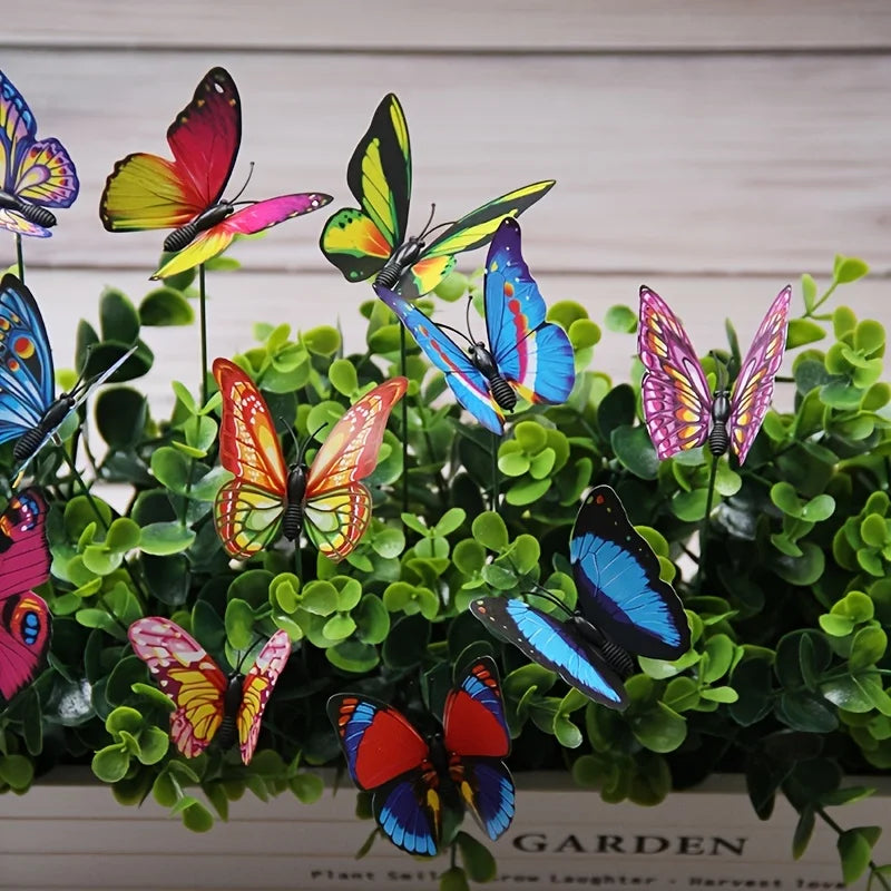 10-Delige 3D Kleurrijke Vlinders op Stok - Tuin & Terras Decoratie