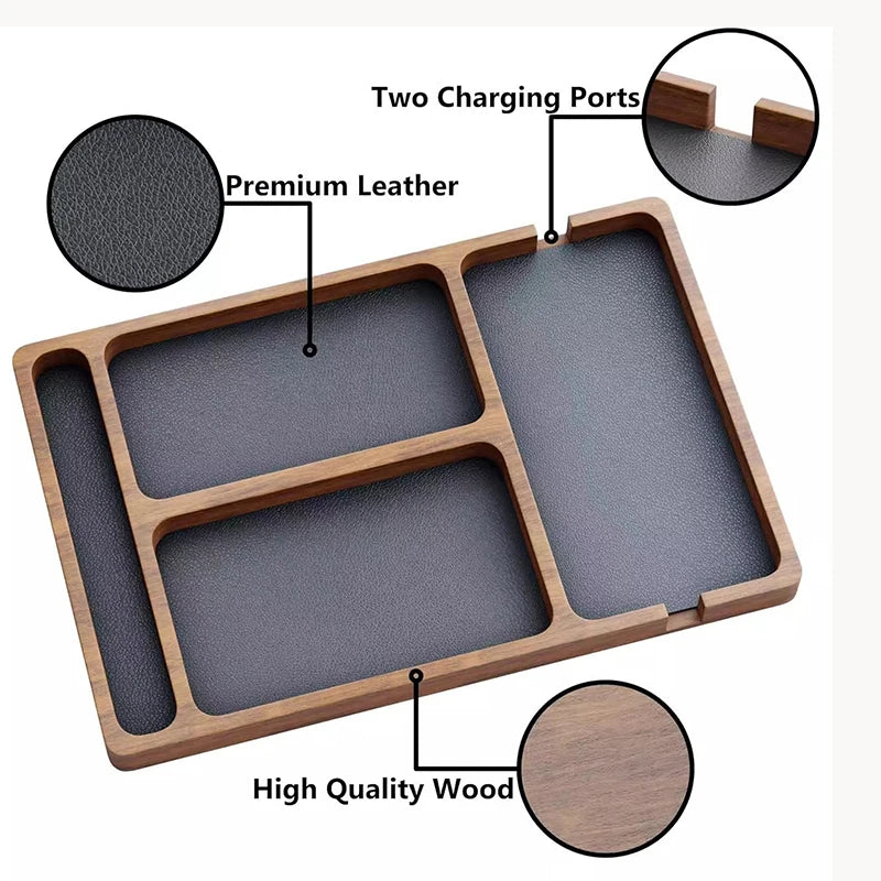 Houten Bureau Organizer Tray - Massief Houten Valet Organizer