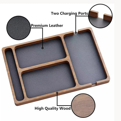 Houten Bureau Organizer Tray - Massief Houten Valet Organizer