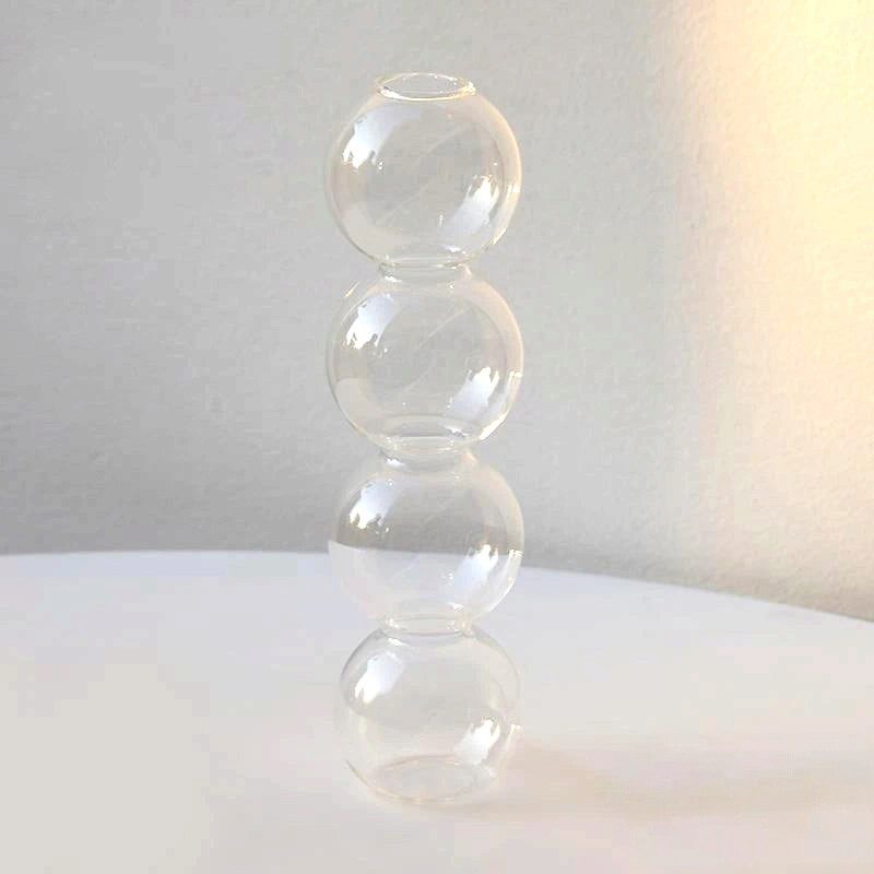 By Levin Nordic Bubble clear glass flower vase with a stacked sphere design for modern minimalist home decor.