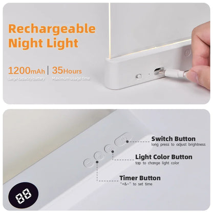 LED Platte Leeslamp – 2-in-1 Oplaadbaar Boekpaneel & Nachtlamp met Timer